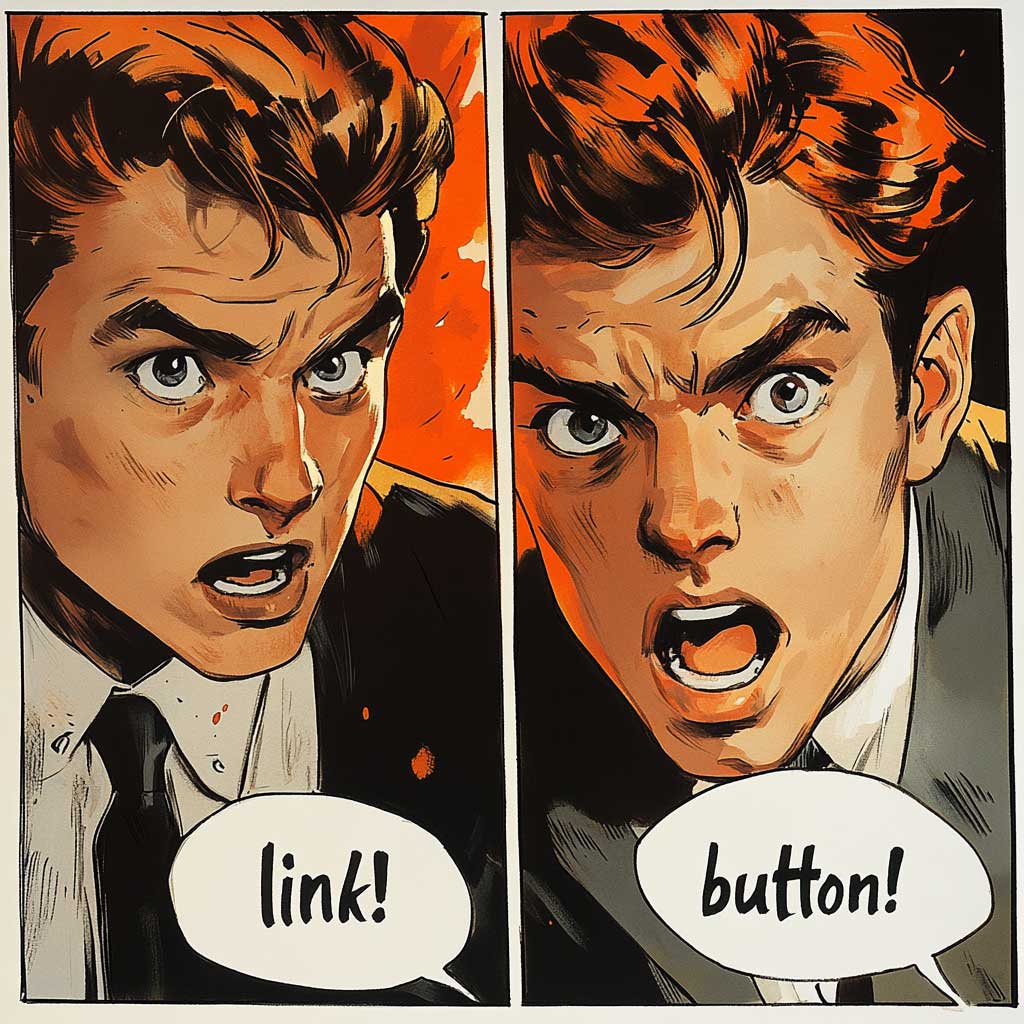 a.i. generative art in comic book style. watercolor painting of one boy shouting link! and the other boy shouting button!